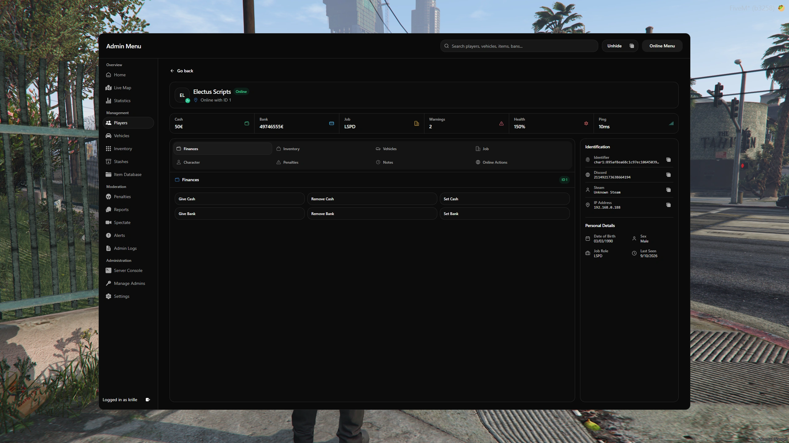 Electus Admin 2.0: Player management